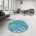 Round Patterned Deep-Sea Green Rug in a Office, pat2838lblu