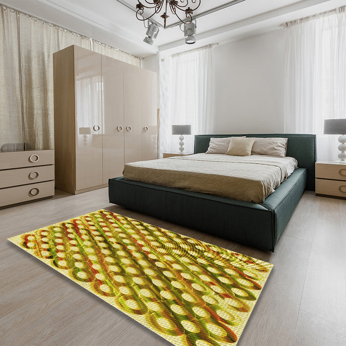 Round Machine Washable Transitional Bold Yellow Rug in a Office, wshpat2838yw