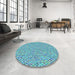 Round Patterned Glacial Blue Ice Blue Rug in a Office, pat2839lblu