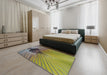 Machine Washable Transitional Avocado Green Rug in a Bedroom, wshpat283