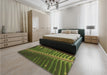 Patterned Dark Forest Green Rug in a Bedroom, pat284brn