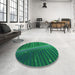 Round Patterned Medium Teal Green Rug in a Office, pat284lblu