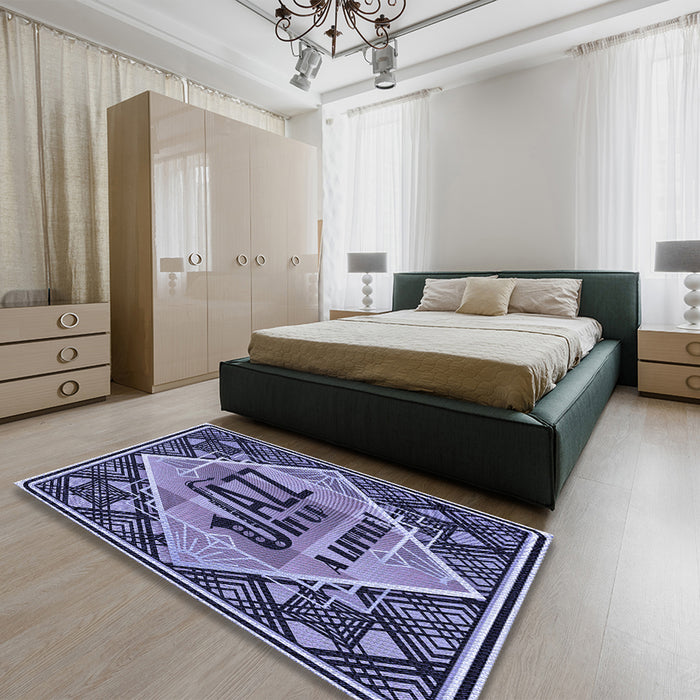 Patterned Blue Rug in a Bedroom, pat2840blu