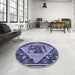 Round Patterned Blue Rug in a Office, pat2840blu