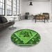 Round Patterned Deep Emerald Green Rug in a Office, pat2840grn