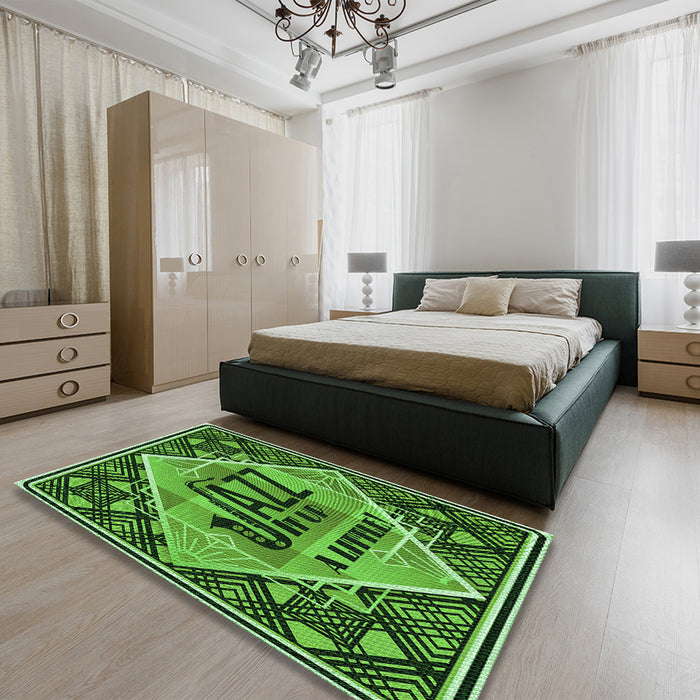 Patterned Deep Emerald Green Rug in a Bedroom, pat2840grn