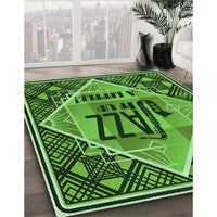 Patterned Deep Emerald Green Rug, pat2840grn