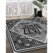 Patterned Charcoal Black Rug in Family Room, pat2840gry