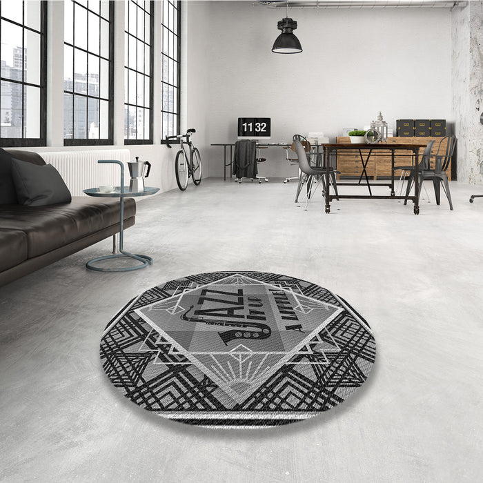 Round Patterned Charcoal Black Rug in a Office, pat2840gry
