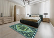 Patterned Dark Slate Grey Green Rug in a Bedroom, pat2840lblu