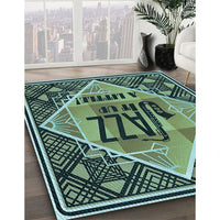 Patterned Dark Slate Grey Green Rug, pat2840lblu