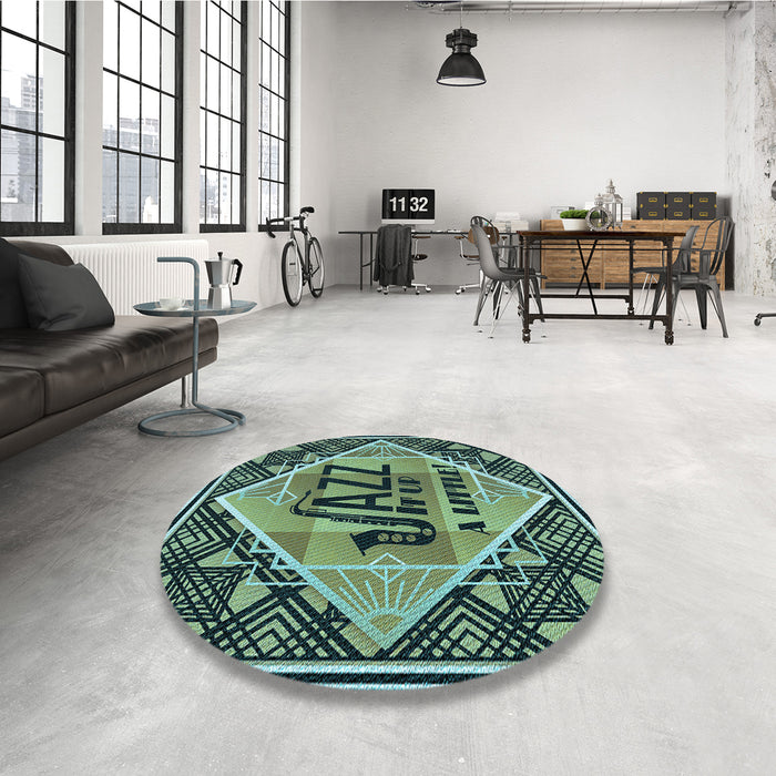 Round Patterned Dark Slate Grey Green Rug in a Office, pat2840lblu