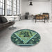 Round Patterned Dark Slate Grey Green Rug in a Office, pat2840lblu