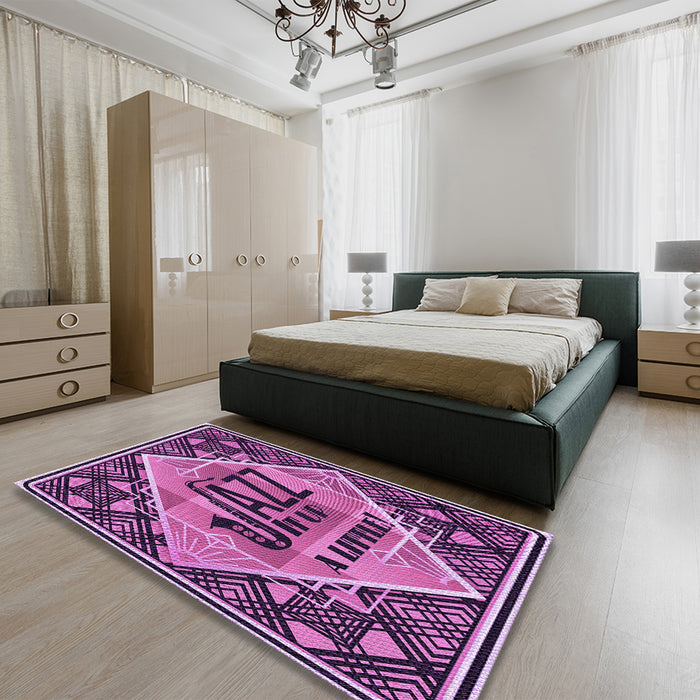 Patterned Violet Purple Rug in a Bedroom, pat2840pur