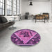 Round Patterned Violet Purple Rug in a Office, pat2840pur