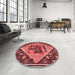 Round Patterned Saffron Red Rug in a Office, pat2840rd