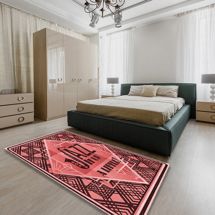 Patterned Saffron Red Rug in a Bedroom, pat2840rd