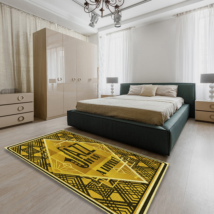 Patterned Orange Rug in a Bedroom, pat2840yw