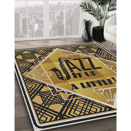 Patterned Chocolate Brown Novelty Rug in Family Room, pat2840