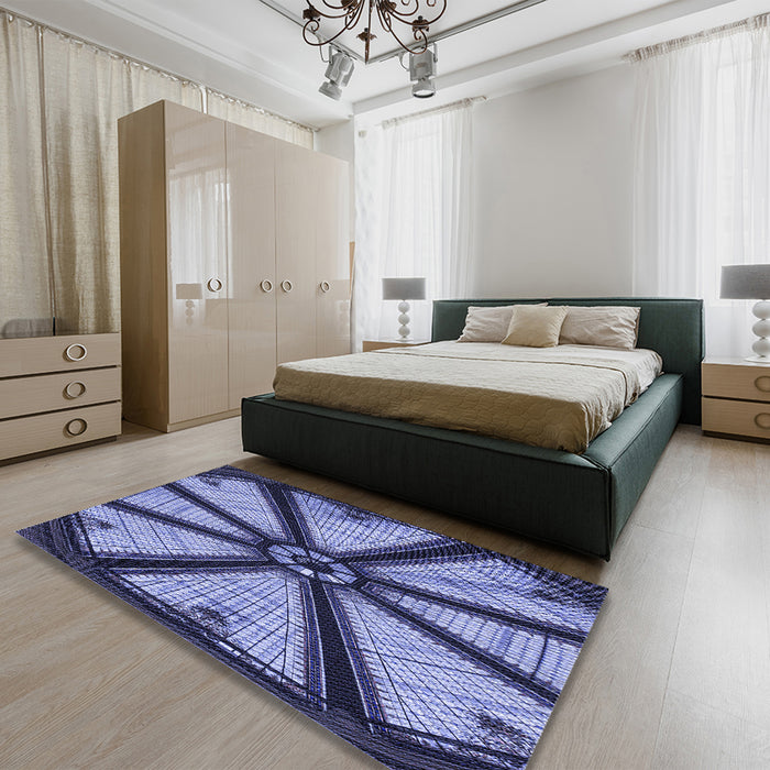 Patterned Blue Rug in a Bedroom, pat2841blu