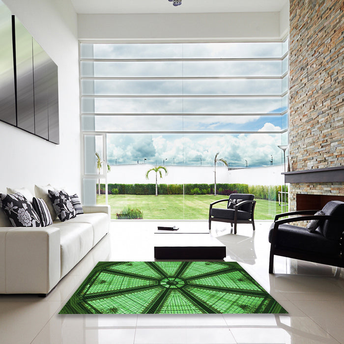 Square Patterned Deep Emerald Green Rug in a Living Room, pat2841grn