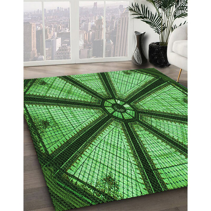 Patterned Deep Emerald Green Rug in Family Room, pat2841grn