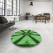 Round Patterned Deep Emerald Green Rug in a Office, pat2841grn