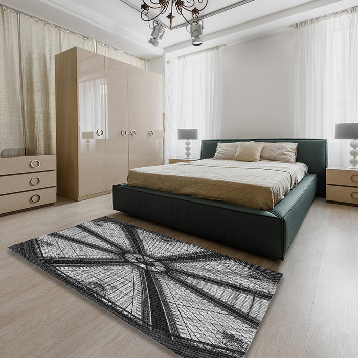 Round Machine Washable Transitional Dark Gray Rug in a Office, wshpat2841gry