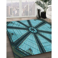 Patterned Turquoise Green Rug, pat2841lblu