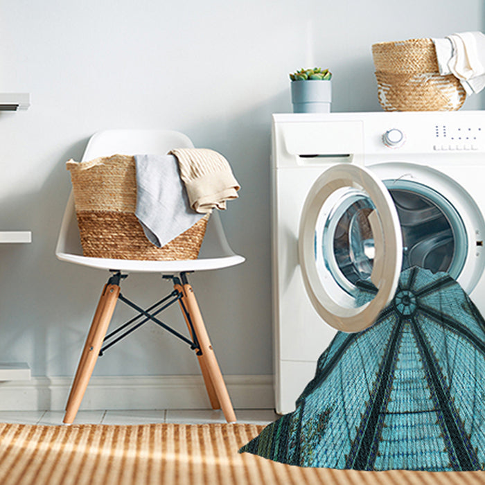 Machine Washable Transitional Turquoise Green Rug in a Washing Machine, wshpat2841lblu