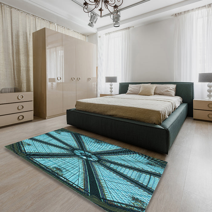 Patterned Turquoise Green Rug in a Bedroom, pat2841lblu