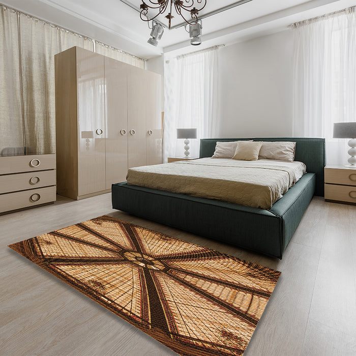 Patterned Yellow Rug in a Bedroom, pat2841org