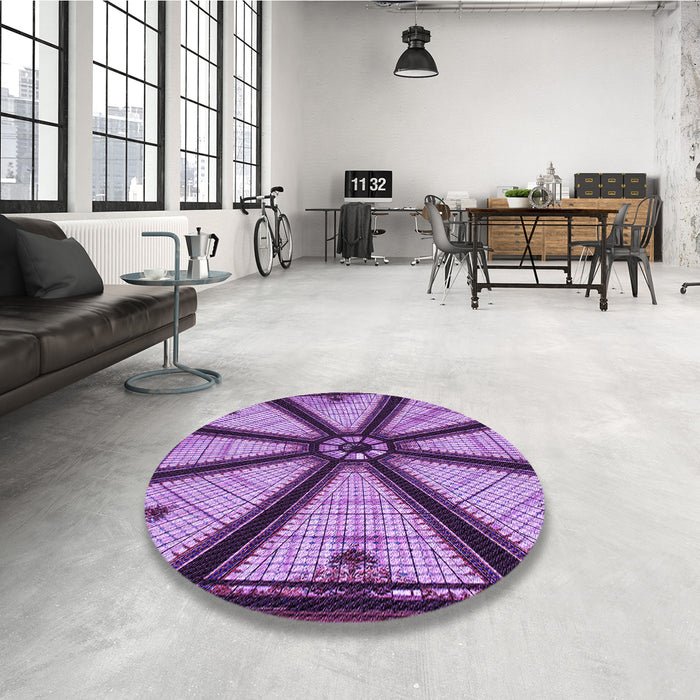 Round Patterned Purple Rug in a Office, pat2841pur