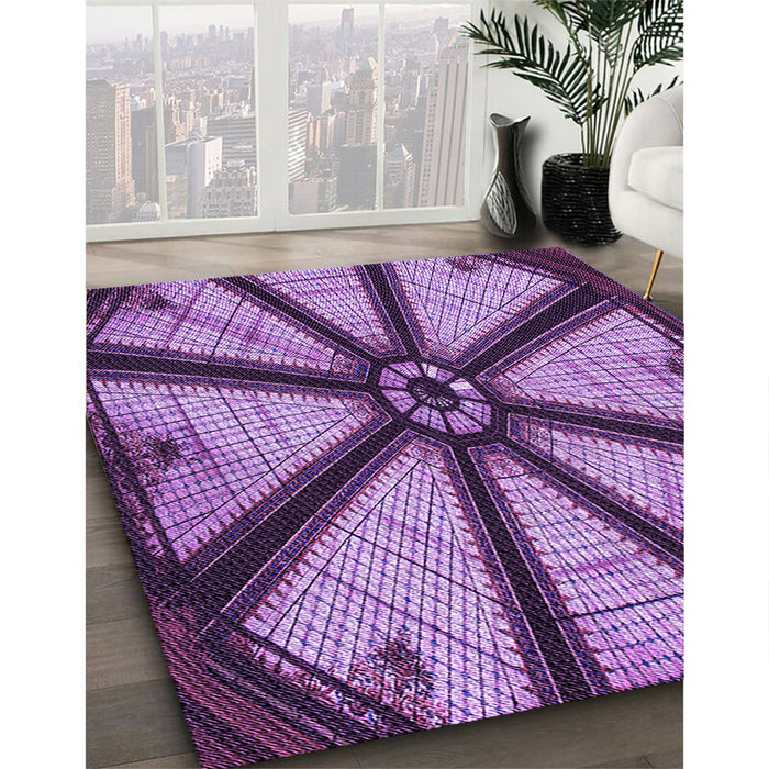 Patterned Purple Rug in Family Room, pat2841pur