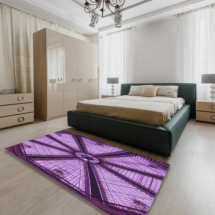 Patterned Purple Rug in a Bedroom, pat2841pur