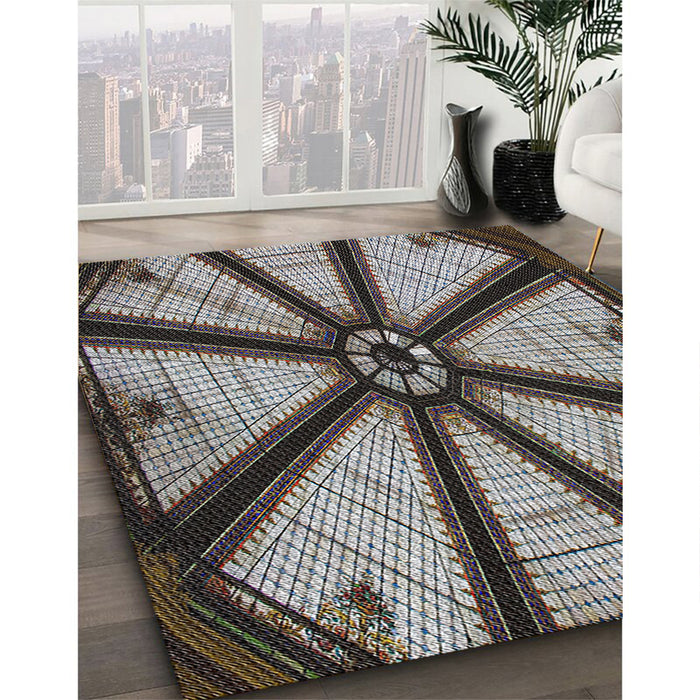 Patterned Burgundy Brown Novelty Rug in Family Room, pat2841