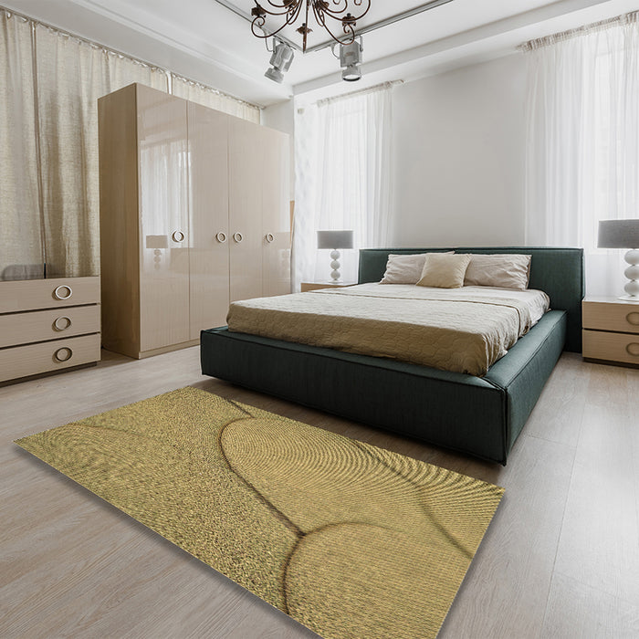 Patterned Golden Gold Rug in a Bedroom, pat2842brn