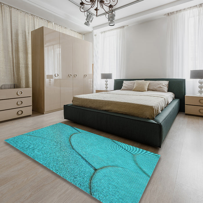 Patterned Dark Turquoise Green Rug in a Bedroom, pat2842lblu