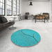 Round Patterned Dark Turquoise Green Rug in a Office, pat2842lblu