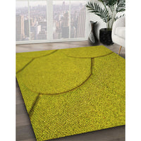 Patterned Dark Yellow Green Rug, pat2842yw