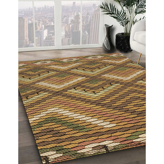 Patterned Yellow Rug in Family Room, pat2843brn