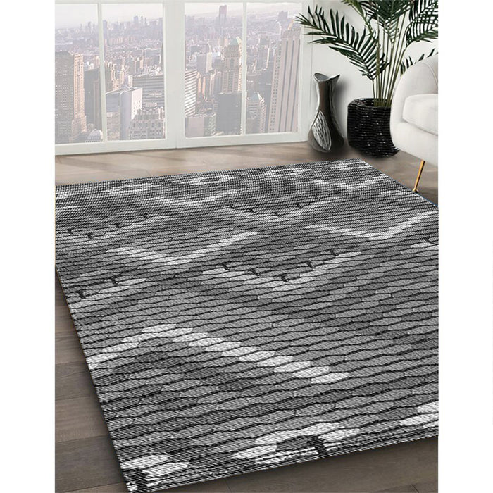 Patterned Black Rug in Family Room, pat2843gry