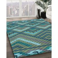 Patterned Deep-Sea Green Rug, pat2843lblu