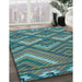 Patterned Deep-Sea Green Rug in Family Room, pat2843lblu