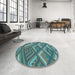 Round Patterned Deep-Sea Green Rug in a Office, pat2843lblu