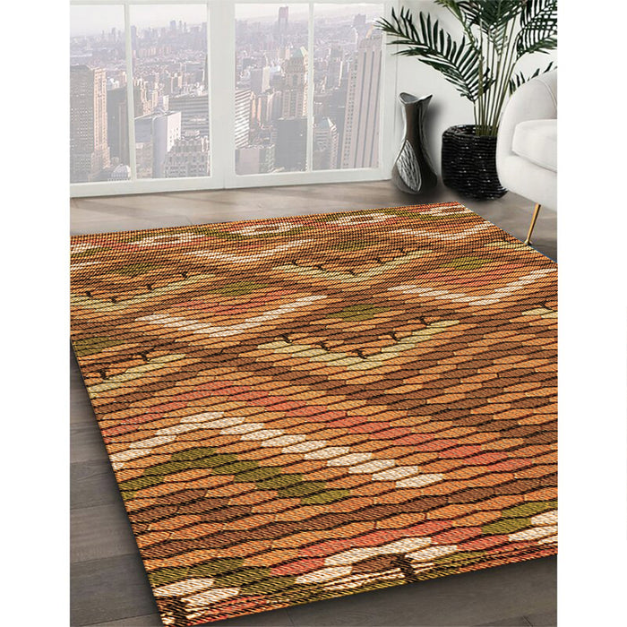 Patterned Orange Rug in Family Room, pat2843org