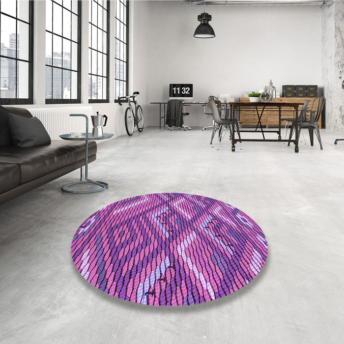 Round Patterned Dark Magenta Purple Rug in a Office, pat2843pur