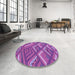 Round Patterned Dark Magenta Purple Rug in a Office, pat2843pur