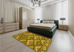 Patterned Yellow Rug in a Bedroom, pat2843yw