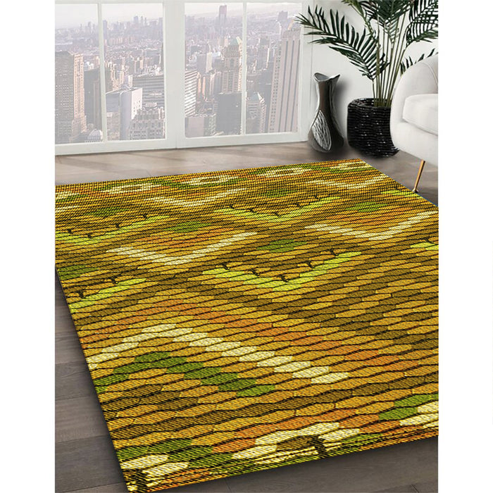 Patterned Yellow Rug in Family Room, pat2843yw